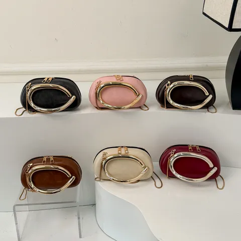 Fashion Women Small Round Shoulder Bag PU Leather Crossbody Bag Unique Metal Handle Stitching Retro Chic Circle Purse For Daily