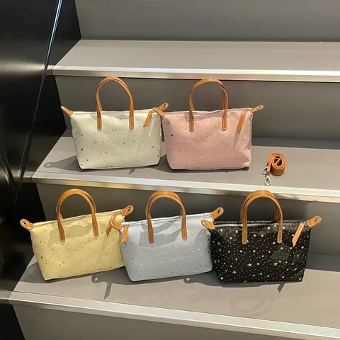 Damen Sternendruck Canvas Tragetasche Große Kapazität Schultertasche Mit Ledergriffen Verstellbarer Umhängeriemen Für Den Täglichen Weg