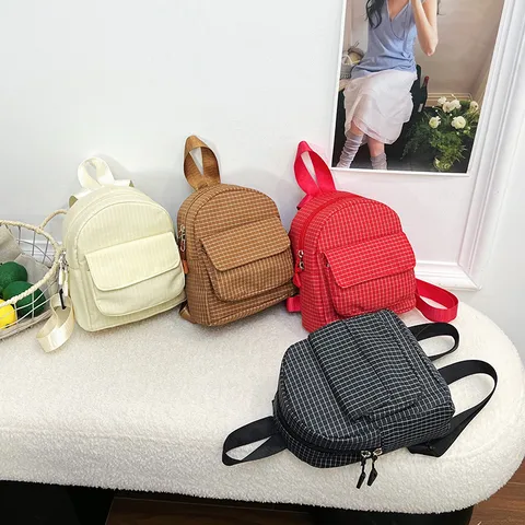 Women Mini Plaid Backpack Small Casual Grid Pattern School Bag For Teenagers Girls Sweet Fresh Style Waterproof Mesh Bag