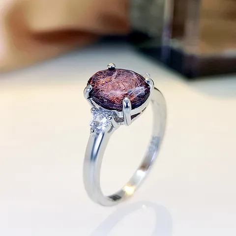 Anello in Argento Sterling 925 Vintage per Donne Pietra di Vetro Ovale e Zirconia Intarsiato Gioiello da Dito Moda Regalo di Festa