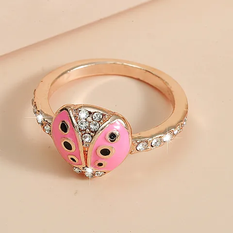 Modische Legierung Strass Marienkäfer Ring Süßes Insekt Emaillierter Offener Fingerring Europäischer und Amerikanischer Stil Damen Schmuck Geschenk