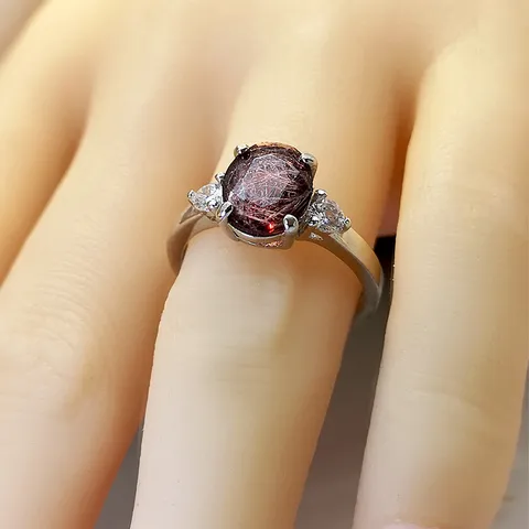 Anello in Argento Sterling 925 Vintage per Donne Pietra di Vetro Ovale e Zirconia Intarsiato Gioiello da Dito Moda Regalo di Festa
