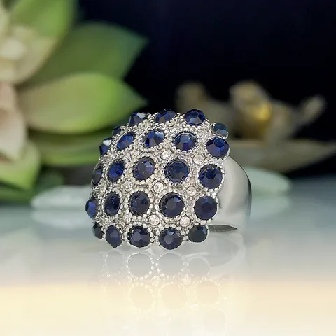 Vintage Metalen Ring Verguld Vierkant Geometrische Ring Met Saffierblauw Strass Accenten Voor Banket Unisex Sieraden Cadeau