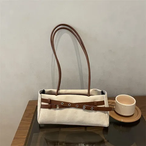 Süße Mädchen Denim PU Farbblock Unterarm Umhängetasche Mit Gürtelverzierung Elegante Urban Minimalistische Handtasche Für Damen Casual Tägliche Tasche