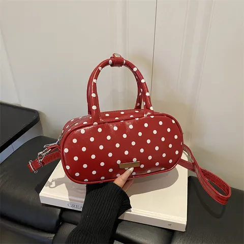 Urban Minimalist PU Leather Polka Dot Cosmetic Bag Large Capacity Travel Handbag Portable Toiletry Bag Boston Shoulder Bag For Women Daily