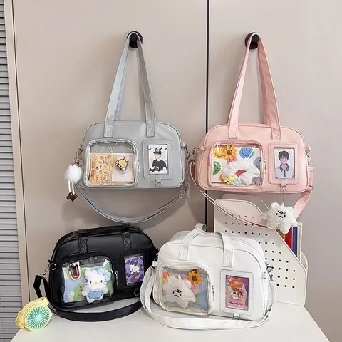 Borsa Ita Stile Giapponese Finestra in PVC Trasparente Pelle PU Borsa a Spalla Multi Tasca Borsa Sottoascellare Tinta Unita per Donna