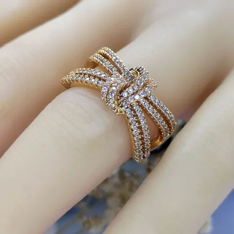 Mode Legering Strass Strik Ring Voor Vrouwen Luxe Meerlaags Kruis Strik Verstelbare Vingerring Gepersonaliseerde Trendy Sieraden Cadeau