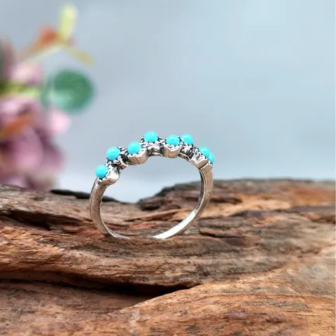 Boheems Legering Turquoise Ring Antiek Zilver Geometrisch Ingelegde Blauwe Kralen Retro Vintage Ring Unisex Mode Sieraden Vingering Cadeau