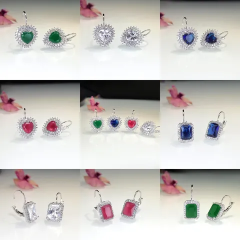 Moda Rame Lusso Strass Cuore Geometrico Orecchini Gancio Francese Cristalli Colorati Orecchini Per Donne Gioielli Regalo