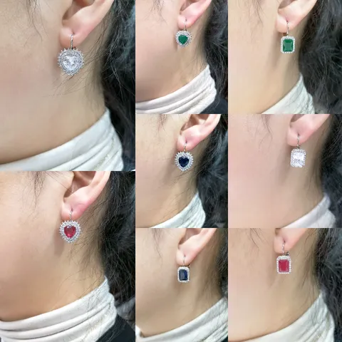 Moda Rame Lusso Strass Cuore Geometrico Orecchini Gancio Francese Cristalli Colorati Orecchini Per Donne Gioielli Regalo