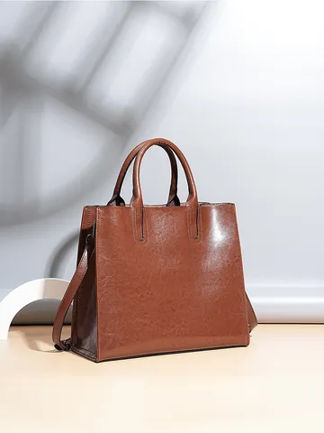 Femmes Cuir Véritable Cabas Décontracté Grande Capacité Sac à Bandoulière Vintage Doux Cuir de Vache Poignée Supérieure Sac à Main