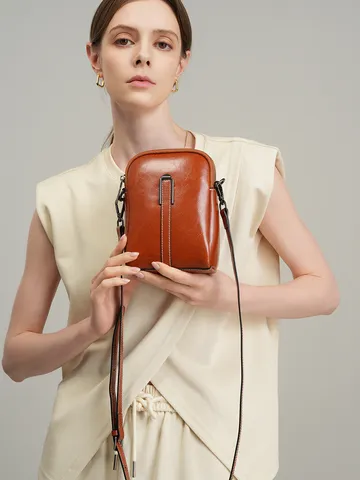 Sac Bandoulière pour Femme en Cuir Véritable Cuir de Vachette Ciré Petit Sac Messager Mode Casual Sac Téléphone Épaule
