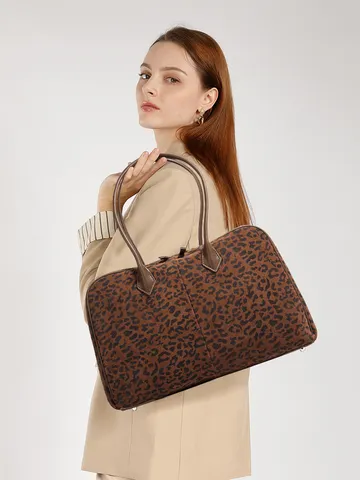 Damen Große Kapazität Bowling Umhängetasche Mode Leopardenmuster Wildleder Henkeltasche Herbst Winter Retro Shopper