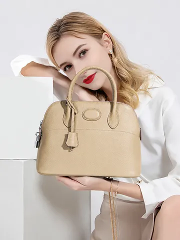 Sac à Main Femme en Cuir Véritable Minimaliste Urbain Sac à Poignée Supérieure Grande Capacité Sac Coquillage Mode Sac Cabas Quotidien