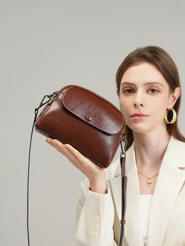 Femme Cuir Véritable Rétro Épaule Bandoulière Sac Vintage Décontracté Petit Sac Rond Quotidien