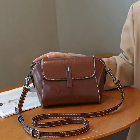 Sac Bandoulière Cuir Véritable Femme Cuir Vachette Cirodécontracté Sac Coquillage Vintage Mode Sac à Main