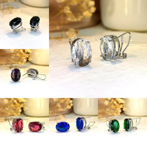 Orecchini a Bottone con Strass Ovali Minimalisti da Donna Eleganti Orecchini a Monachella Geometrici in Rame Gioielli Regalo