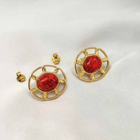 Orecchini a Bottone Rotondi in Acciaio Inossidabile Vintage per Donna Retro Pietra Naturale Turchese Strass Perla Artificiale