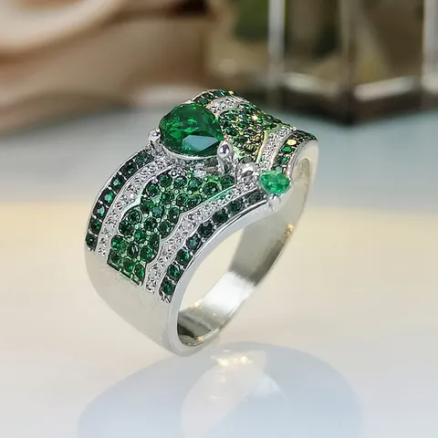 Anello Aperto a Fascia Cuore Fiore Strass Lega Vintage Oro Verde Smeraldo Zirconia Cubica Geometrica Statement Anelli per Donna Matrimonio Gioielli Regalo