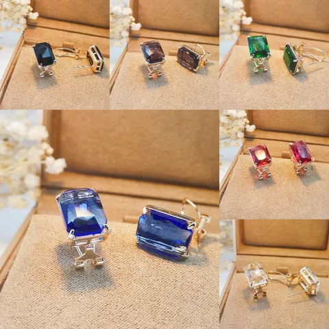 Orecchini a Bottone Geometrici con Gemma Quadrata Moda Lusso Leggero in Rame e Strass per Donna Regalo Gioielli