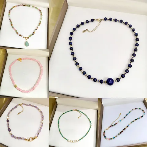 Collana Girocollo in Pietra Naturale Fatta a Mano Perla Artificiale Catena in Acciaio Inossidabile Ciondolo Collane Lusso Geometrico Perline Gioielli Regalo Per Donna