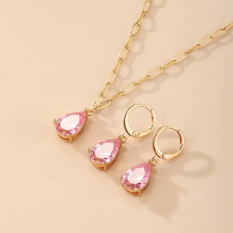 Set di Collana E Orecchini Con Ciondolo A Goccia D'acqua In Rame E Zirconia Per Donna Gioielli Eleganti Di Lusso Leggero