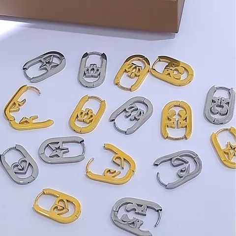 Orecchini a Cerchio a U in Acciaio Inossidabile da Donna con Orso Cuore Stella Corona Gioielli Semplici Oro Argento