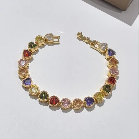 Bracciale Moda in Zirconia Colorata a Cuore e Stella per Donna in Rame Galvanizzato Lusso Leggero Dolce Gioielli