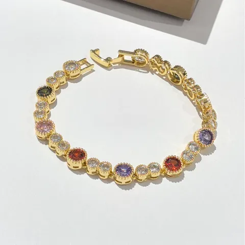 Bracciale Moda in Zirconia Colorata a Cuore e Stella per Donna in Rame Galvanizzato Lusso Leggero Dolce Gioielli
