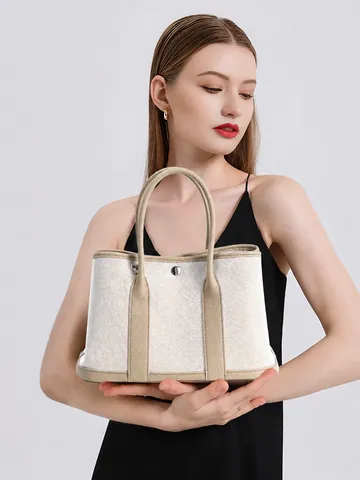 Sac Cabas en Toile pour Femmes Premier Écu Cuir de Vachette Patchwork Décontracté Grande Capacité Sac à Main de Transport Bandoulière