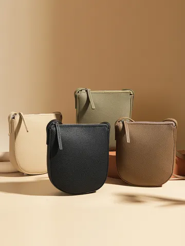 Femme Cuir Véritable Sac Bandoulière Mode Couleur Unie Sac Téléphone Portable Petit Sac Selle Quotidien Polyvalent Sac à Main