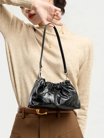 Sac Nuage en Cuir Véritable pour Femmes Sac Bandoulière Décontracté Plissé Chaîne Mode Sac à Main d'Épaule