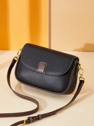 Sac Bandoulière Femme Cuir Vachette Véritable Vintage Couleur Contrastée Petit Sac Carré Sac à Main Quotidien Décontracté