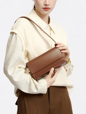 Sac Bandoulière en Cuir Véritable pour Femmes Sac Sous les Aisselles Minimaliste Couleur Unie Sac à Main Chic pour Trajet Quotidien