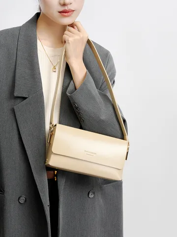 Sac Bandoulière en Cuir Véritable pour Femmes Sac Sous les Aisselles Minimaliste Couleur Unie Sac à Main Chic pour Trajet Quotidien