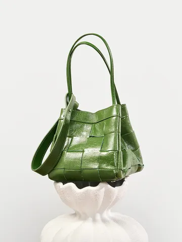 Sac à Main en Cuir Véritable pour Femmes Grande Capacité Sac Bandoulière Travail Sac Seau Tissé à Main Sac Cabas