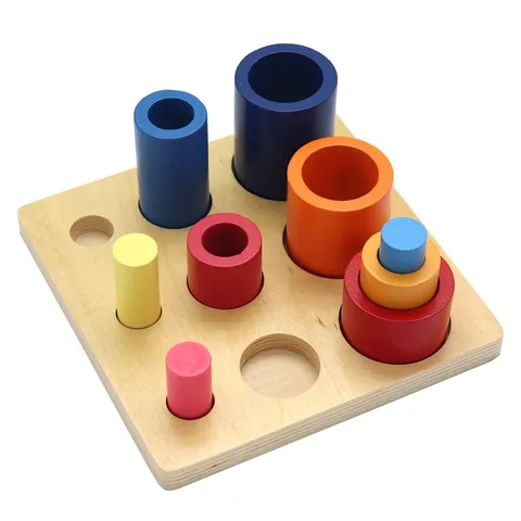 Montessori Wooden Cylindrical Socket Educational Sensory Toy Rainbow Circular Stairs Early Childhood Learning Toy
