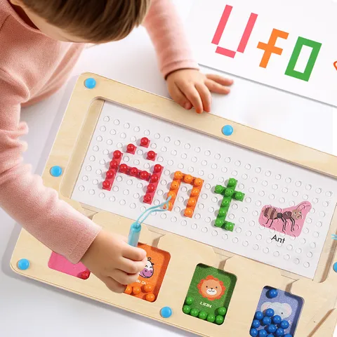 Kids Wooden Magnetic Bead Labyrinth Puzzle Board Educational Montessori Toy Hand Eye Coordination Learning Game