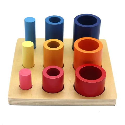 Montessori Wooden Cylindrical Socket Educational Sensory Toy Rainbow Circular Stairs Early Childhood Learning Toy