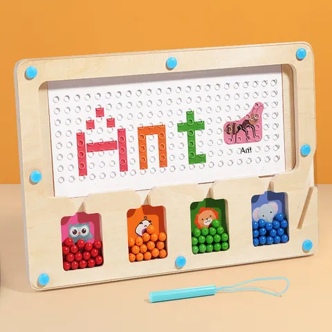 Kids Wooden Magnetic Bead Labyrinth Puzzle Board Educational Montessori Toy Hand Eye Coordination Learning Game