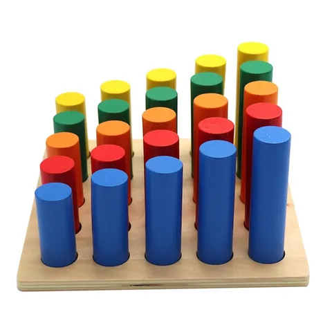 Montessori Early Education Sensory Cylinder Ladder Wooden Toy Children Color Cognitive Learning Educational Toy Set
