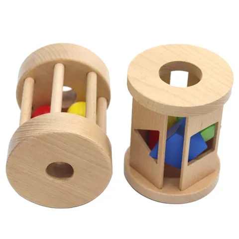 Wooden Montessori Shape Sorting Toy Rolling Drum Educational Early Learning Toy For Kids