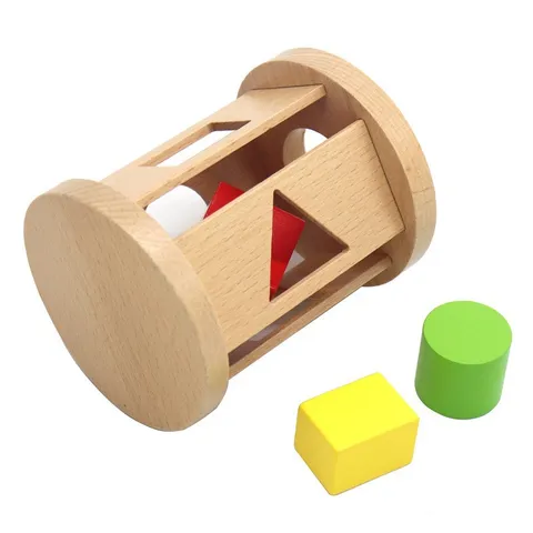 Wooden Montessori Shape Sorting Toy Rolling Drum Educational Early Learning Toy For Kids