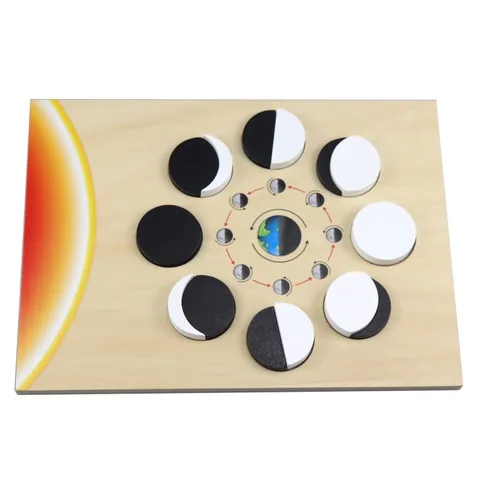 Kids Wooden Moon Phase Puzzle Educational Toy Montessori Learning Cognition Board Hand Eye Coordination Science Aid