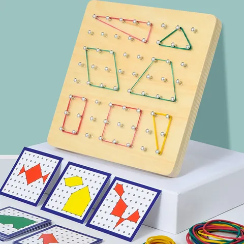 Children Montessori Wooden Geoboard Educational Math Toy Creative Graphic Peg Board Learning Puzzle Toys For Kids