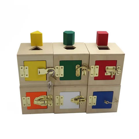 Wooden Montessori Educational Shape Sorting Lock Box Toy Toddler Early Learning Sensory Building Blocks Color Cognition Game