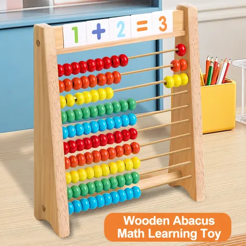 Kids Wooden Counting Frame Educational Math Toy Multi-Color Beads Calculation Abacus Learning Aid For Toddlers Children