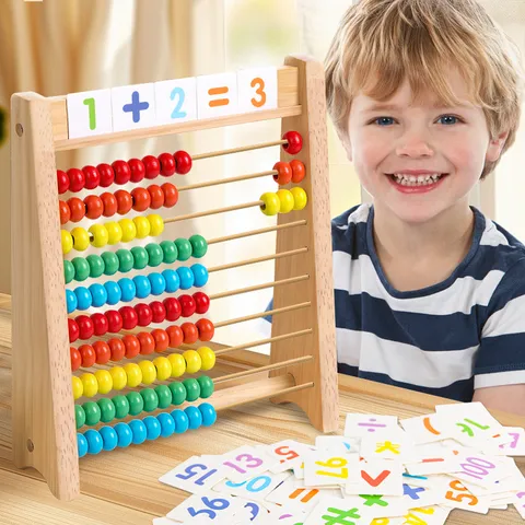 Kids Wooden Counting Frame Educational Math Toy Multi-Color Beads Calculation Abacus Learning Aid For Toddlers Children