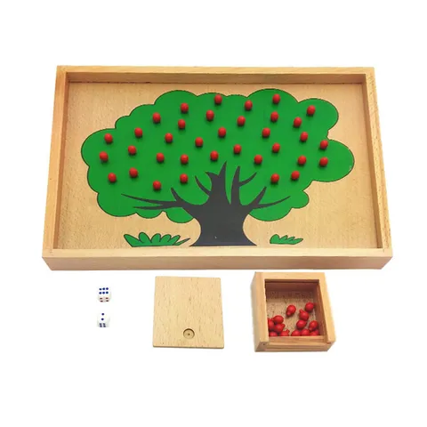 Jouets de Mathématiques en Bois Montessori Jeu de Correspondance de Nombres de Comptage de Pommier Jouet d'Apprentissage Éducatif Précoce pour Enfants