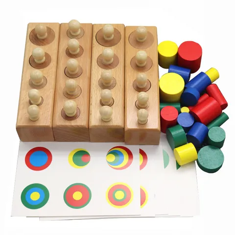 Wooden Montessori Educational Cylinder Socket Blocks Toy Set Early Childhood Learning Color Matching Kids Gift